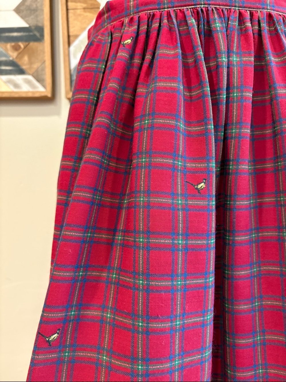 Vintage Ralph Lauren Red Plaid Wool Pheasant Equestrian Maxi Skirt size 12 - Picture 5 of 13